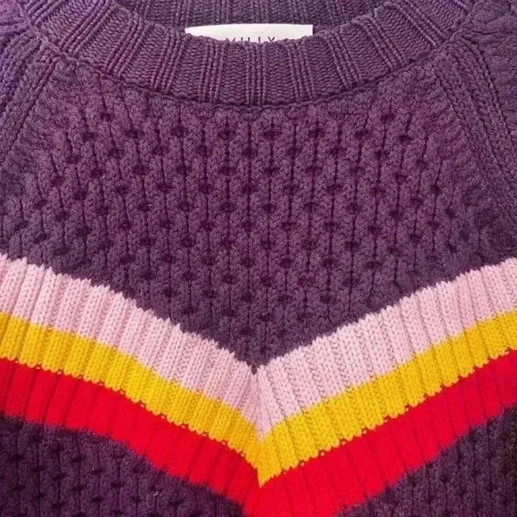 $395 Milly Wool Sweater Womens Small Fisherman Chevron Cozy Chunky Retro 70s - Picture 5 of 10
